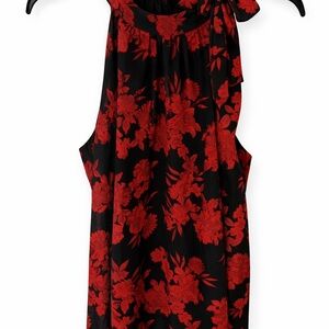 Torrid Black & Red Floral Cowl Neck Blouse – Sleeveless, Tie Detail